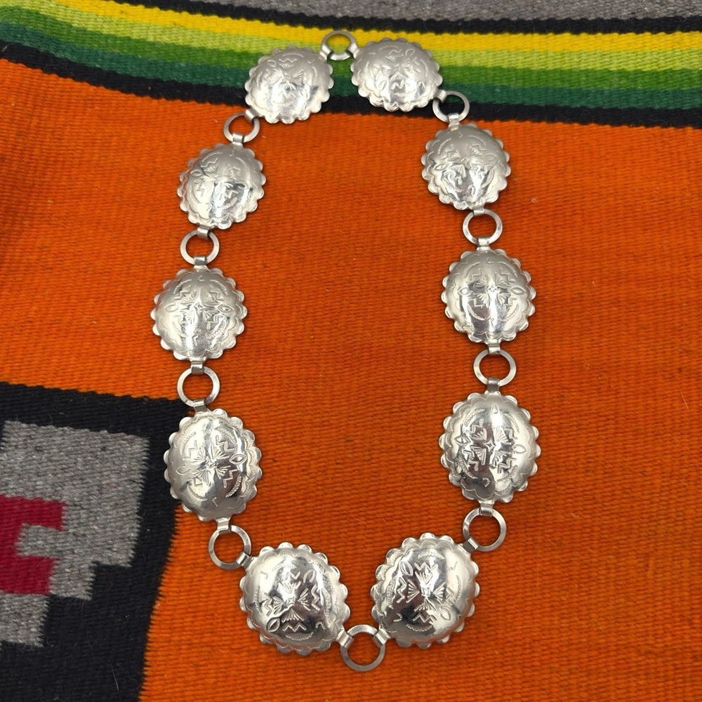 Vintage Southwestern Concho Belt Silver Tone‎ Metal Chain Link 26.5" Western